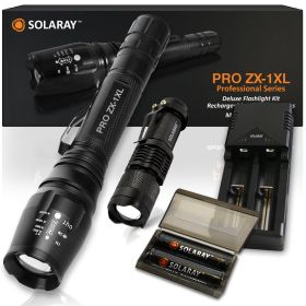 ZX-1XL 18650 LED Tactical Flashlight Kit. Adjustable Zoom, 5 Light Modes. Waterproof. Batteries Included. ZX-1XL 18650 LED Tactical Flashlight Kit. Adjustable Zoom, 5 Light Modes. Waterproof. Batteries Included.