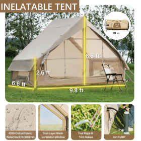 Inflatable Tent With Pump For 4-6 Persons. Easy Setup 4-Season Waterproof Outdoor Tent. 118"x78"x78". Windproof. Inflatable Tent With Pump For 4-6 Persons. Easy Setup 4-Season Waterproof Outdoor Tent. 118"x78"x78". Windproof.